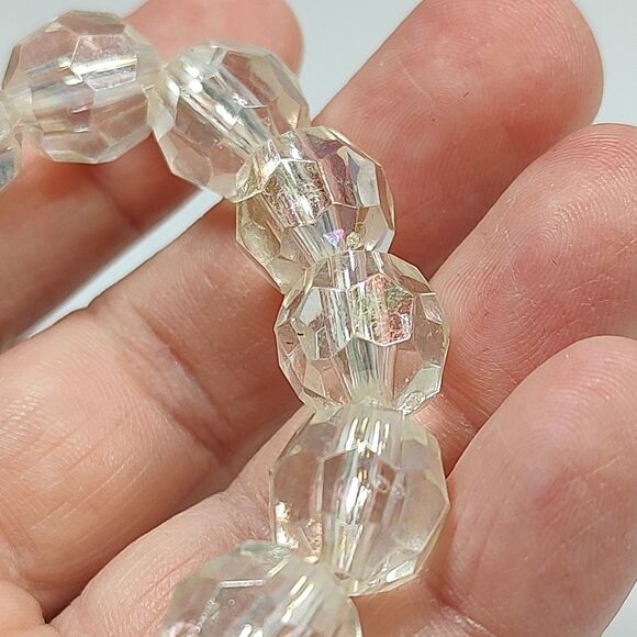 Opaque Clear Iridescent Plastic Beaded Stretch Fashion Bracelet 5.75" Bridal - Picture 12 of 13